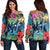 Hawaii Shark Tropical Color Women's Off Shoulder Sweater - AH Black - Polynesian Pride