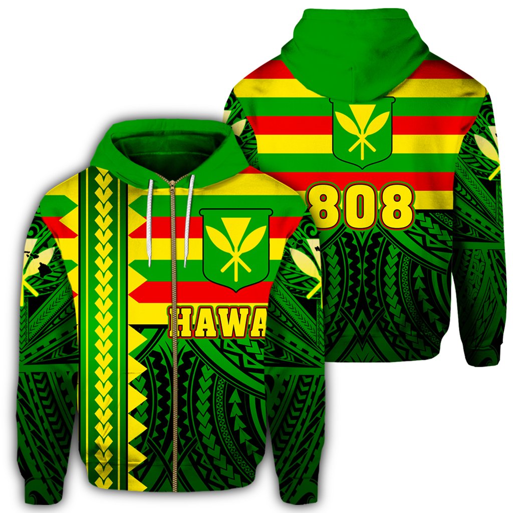 Hawaii Hoodiean Kanaka Maoli Zipper Hoodie Speaka Style Unisex Green - Polynesian Pride