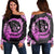 Hawaii Turtle Hibiscus Map Polynesian Women's Off Shoulder Sweater Pink - AH Black - Polynesian Pride