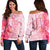 Hawaii Turtle Hibiscus Vintage Pink Women's Off Shoulder Sweater - AH Black - Polynesian Pride