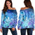 Hawaii Turtle Jellyfish Coral Women's Off Shoulder Sweater Galaxy Women's Off Shoulder Sweater - AH Black - Polynesian Pride