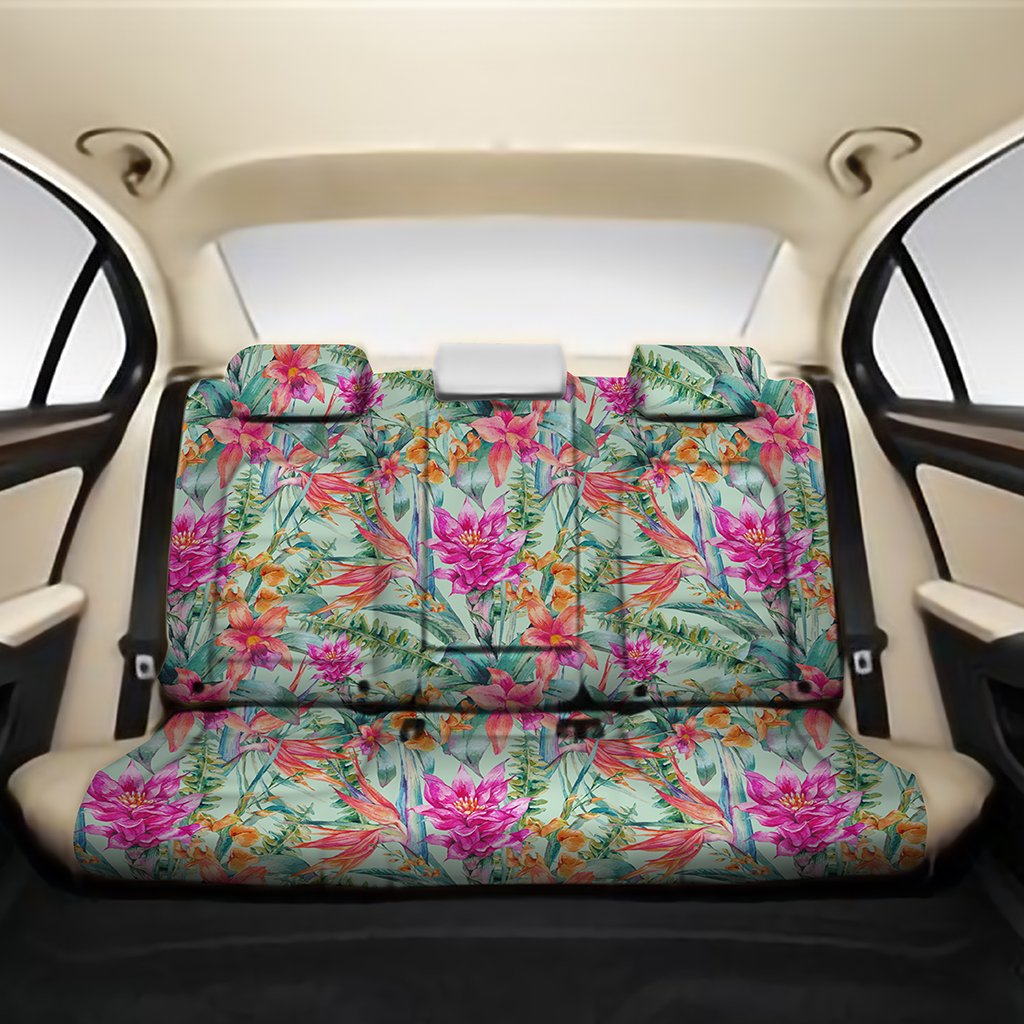 Hawaii Watercolor Vintage Floral Tropical Bird of Paradise Back Seat Cover One Size Black Back Car Seat Covers - Polynesian Pride