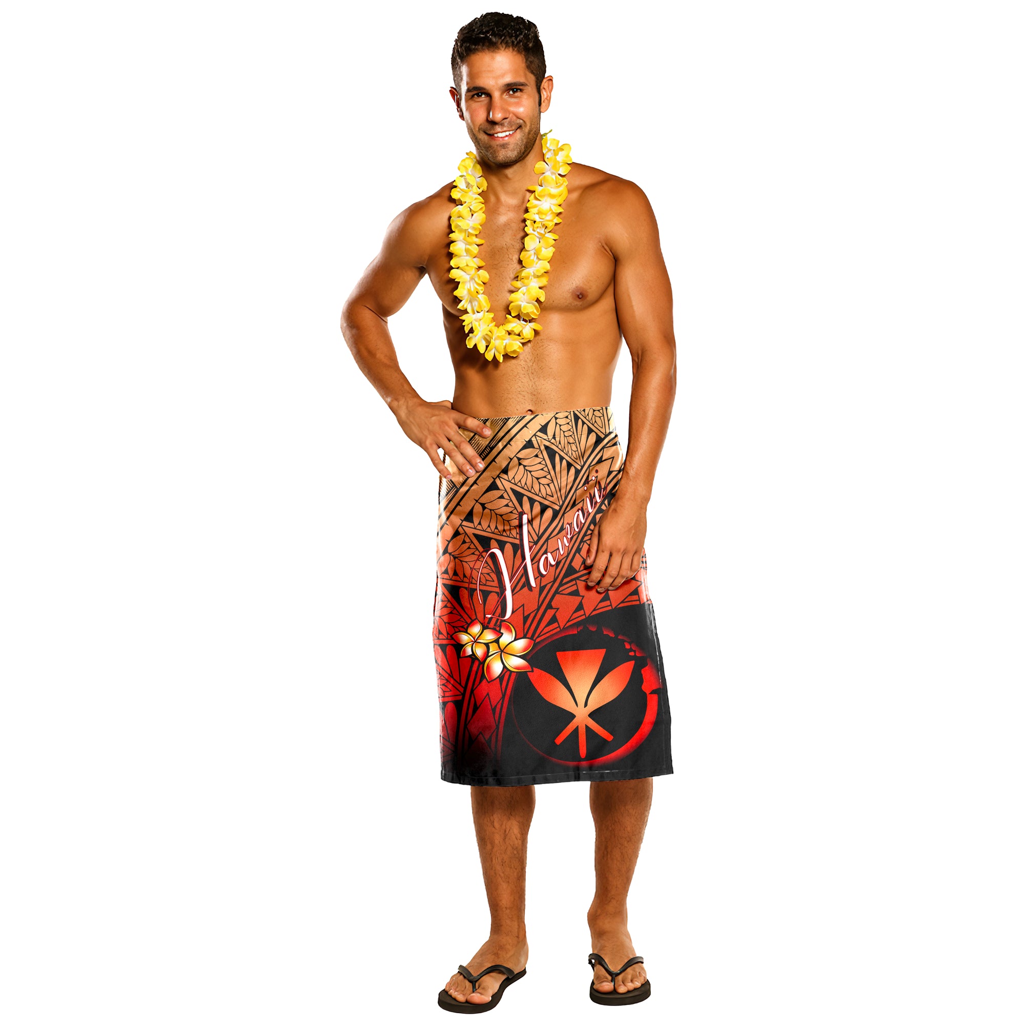 Hawaii Lavalava - Plumeria Tattoo Tribal One Size Black - Polynesian Pride