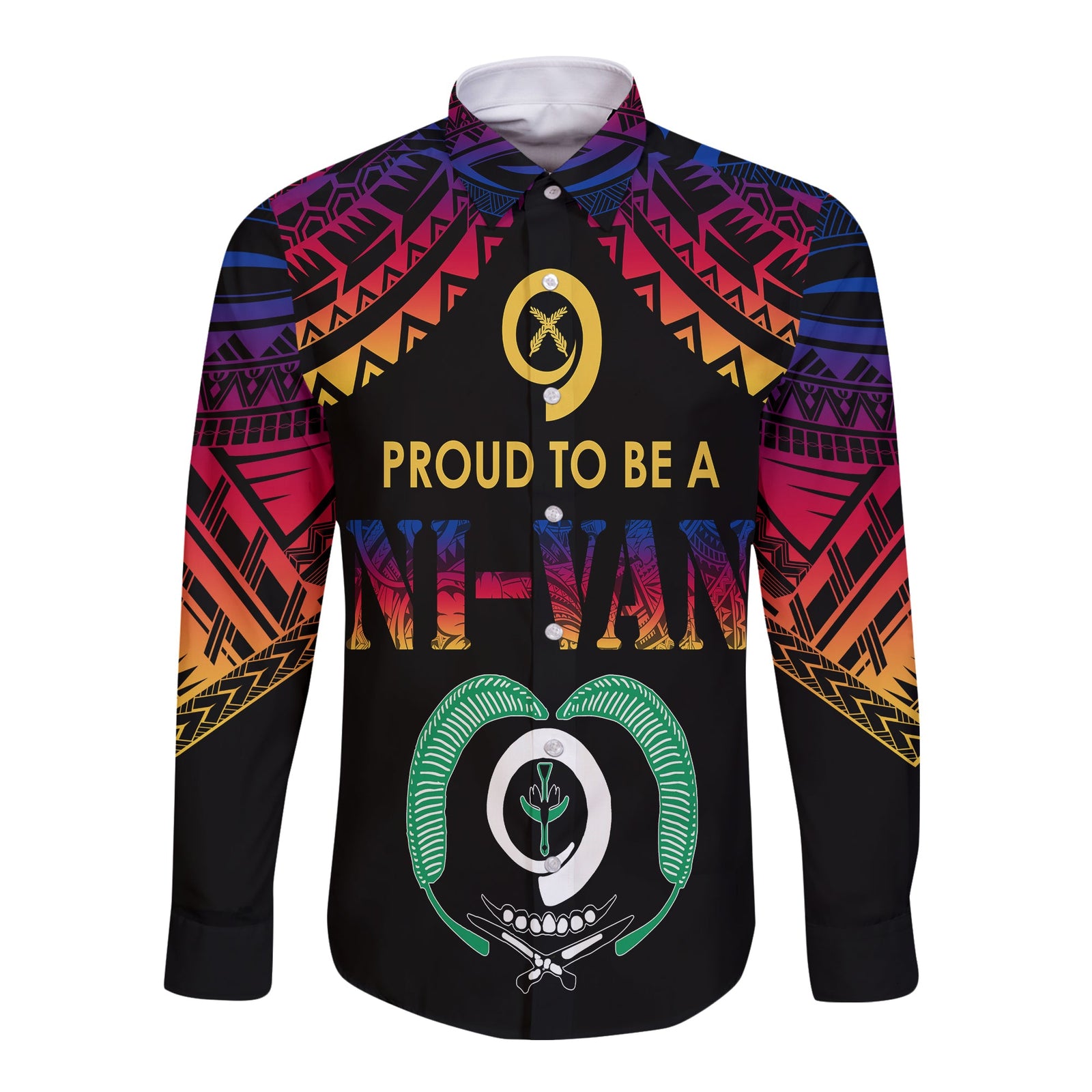 Vanuatu Proud To Be A Ni-Van - Polynesian Pattern Long Sleeves Button Shirt - Torba Province LT7 Unisex Black - Polynesian Pride