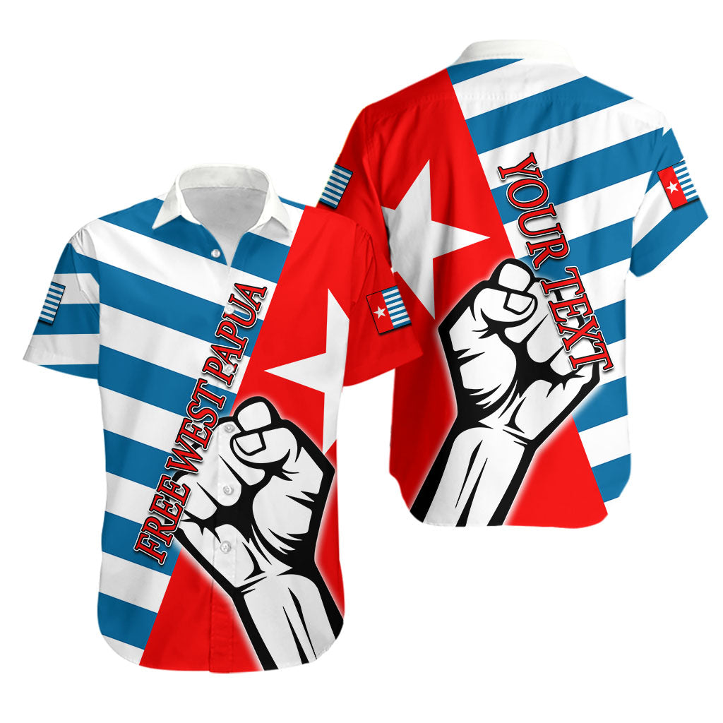 (Custom Personalised)Free West Papua Hawaiian Shirt Clenched Hands Flag LT6 Unisex Blue - Polynesian Pride