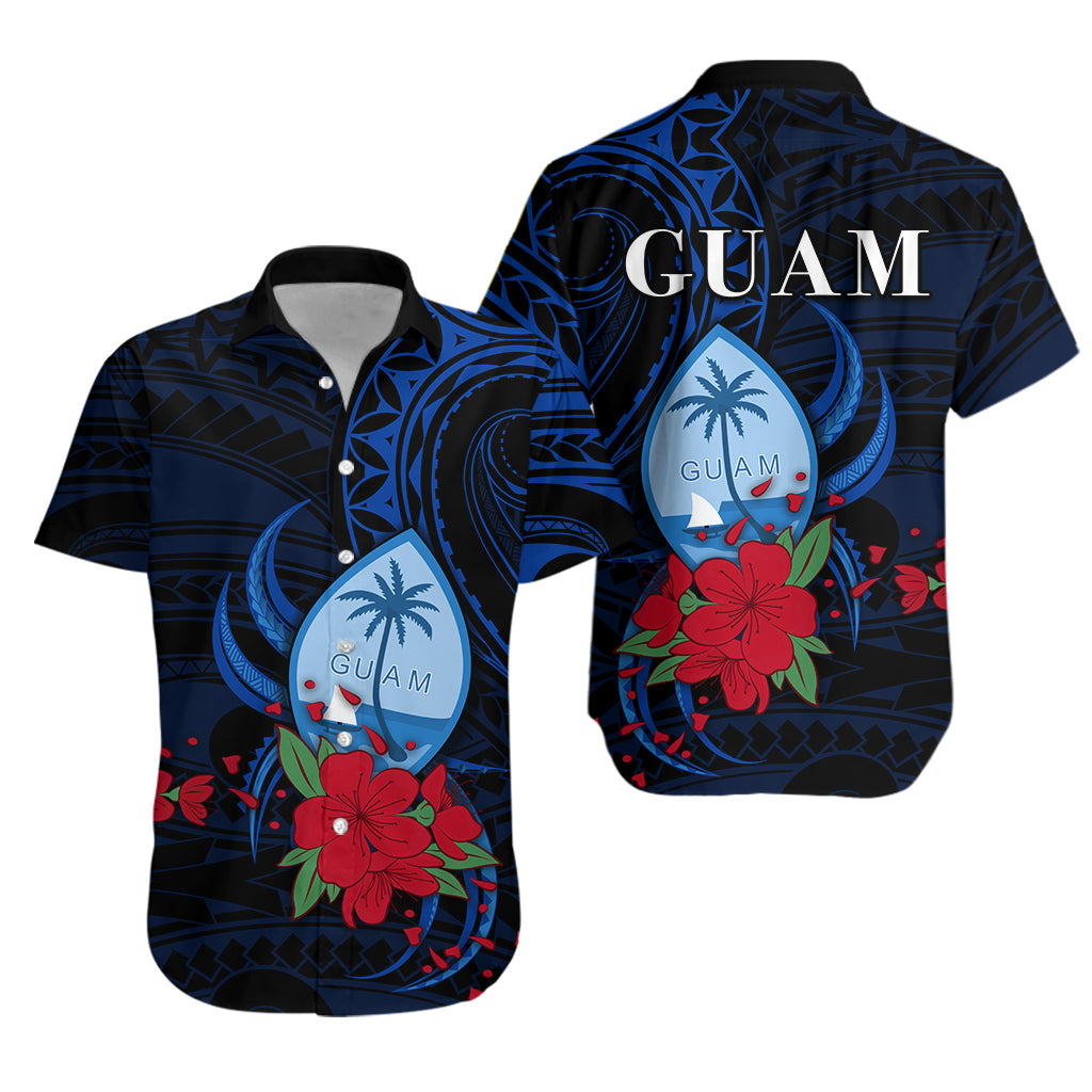 Guam Hawaiian Shirt Polynesian Flowers LT13 Unisex Blue - Polynesian Pride