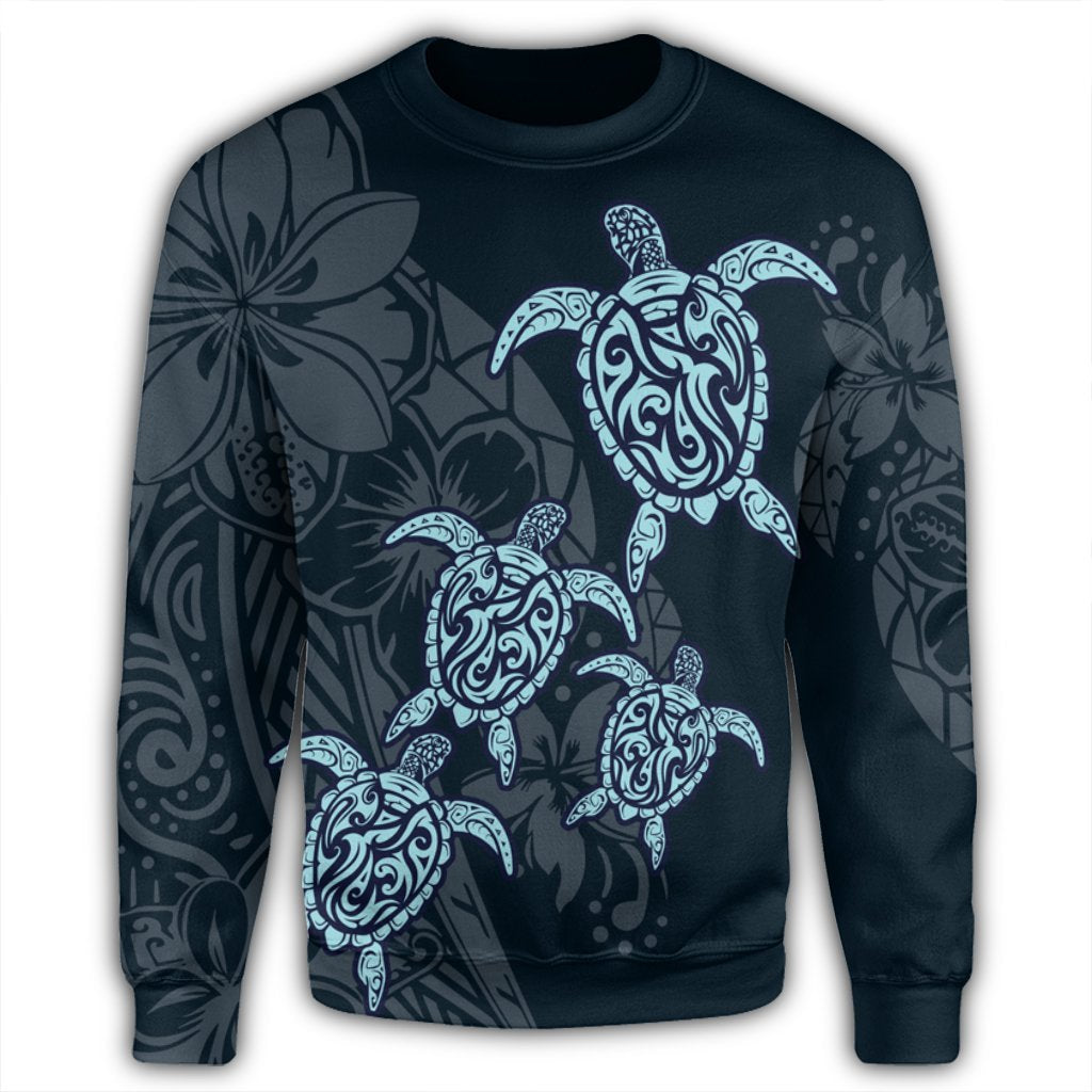 Hawaiian Hibiscus Plumeria Sea Turtle Polynesian Sweatshirt - AH - Polynesian Pride