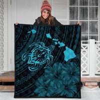 Hawaiian Hibiscus Sea Turtle Swim Polynesian Premium Quilts - Blue - AH - Polynesian Pride