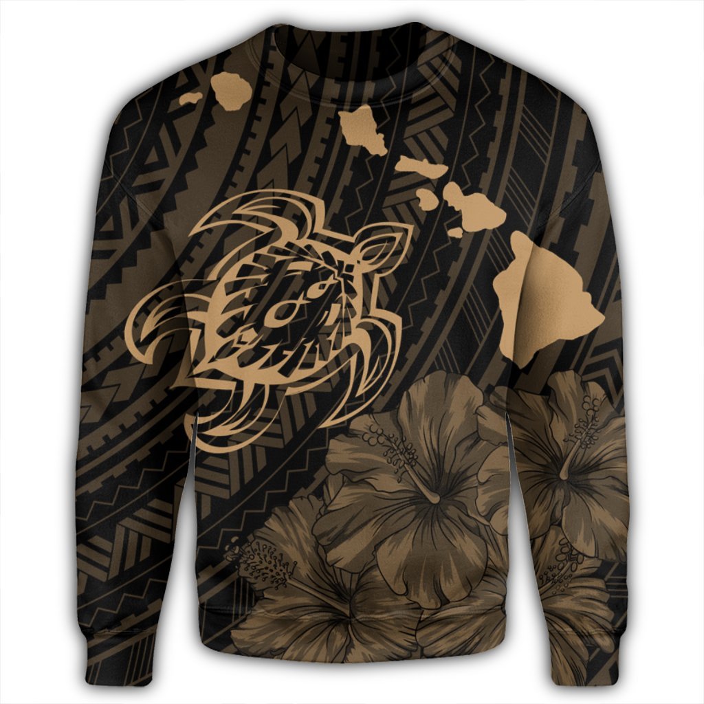 Hawaiian Hibiscus Sea Turtle Swim Polynesian Sweatshirt - Gold - AH - Polynesian Pride