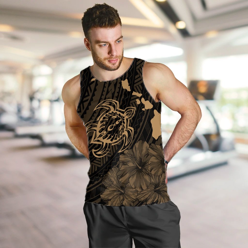 Hawaiian Hibiscus Sea Turtle Swim Polynesian Tank Top - Gold - AH - Polynesian Pride