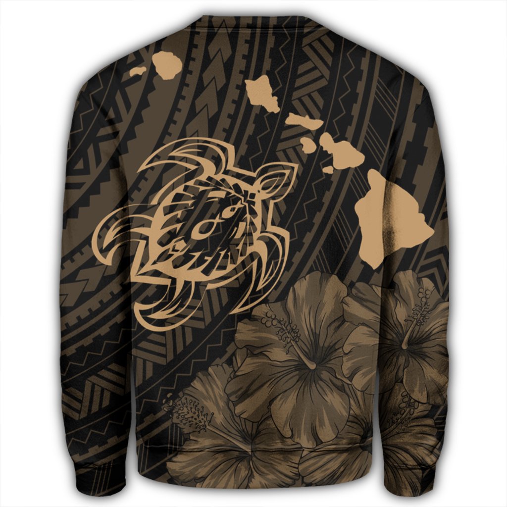 Hawaiian Hibiscus Sea Turtle Swim Polynesian Sweatshirt - Gold - AH - Polynesian Pride