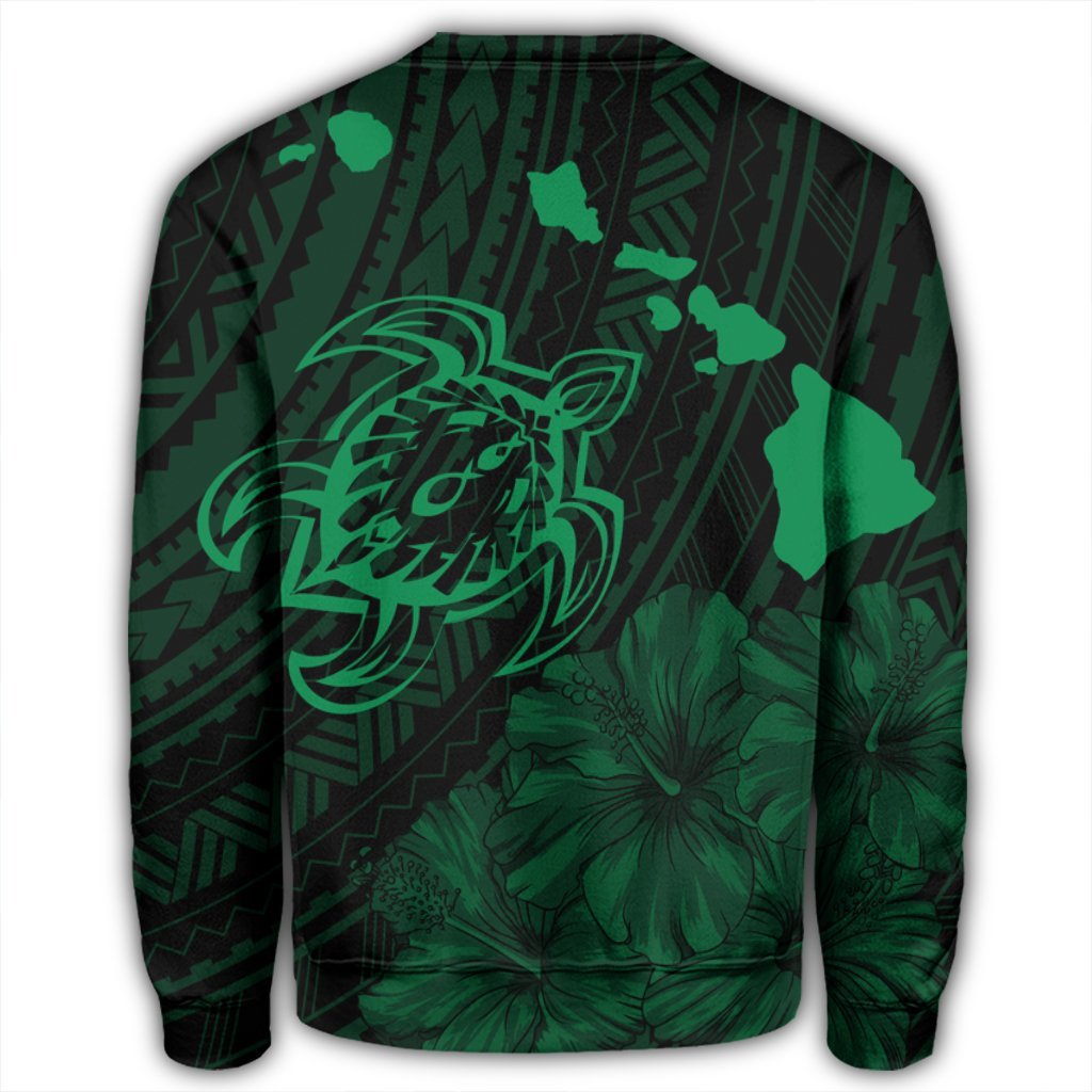 Hawaiian Hibiscus Sea Turtle Swim Polynesian Sweatshirt - Green - AH - Polynesian Pride