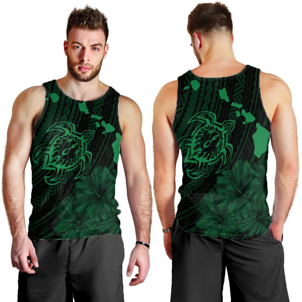Hawaiian Hibiscus Sea Turtle Swim Polynesian Tank Top - Green - AH - Polynesian Pride