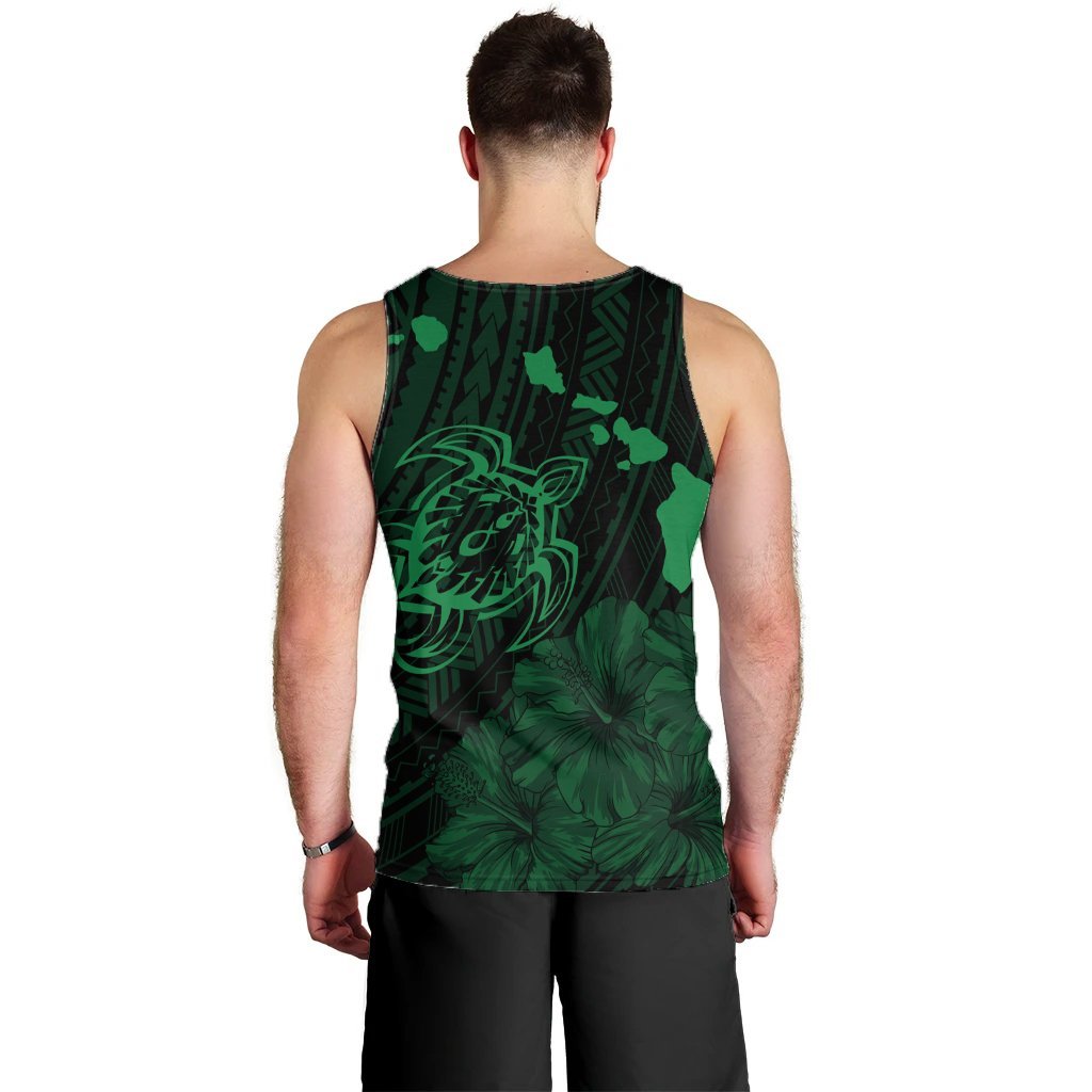 Hawaiian Hibiscus Sea Turtle Swim Polynesian Tank Top - Green - AH - Polynesian Pride