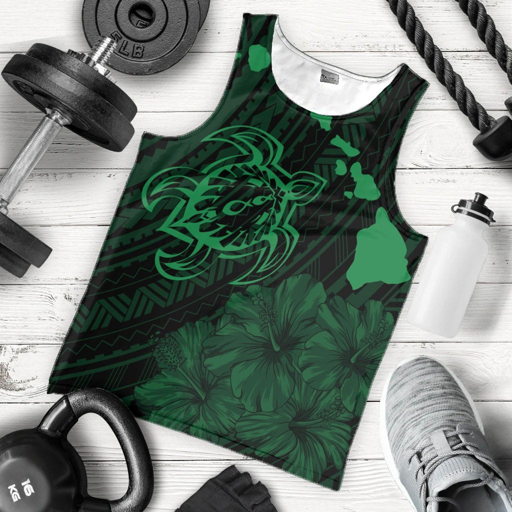 Hawaiian Hibiscus Sea Turtle Swim Polynesian Tank Top - Green - AH - Polynesian Pride