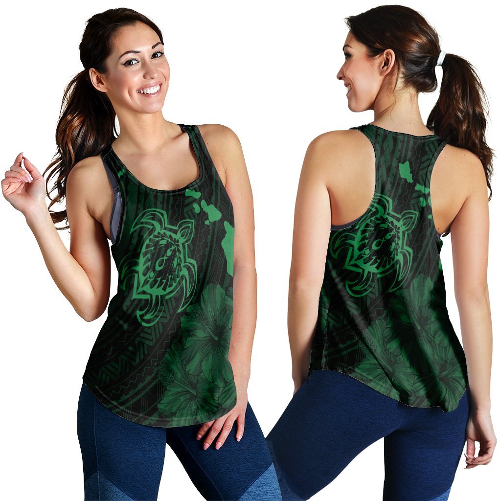 Hawaiian Hibiscus Sea Turtle Swim Polynesian Racerback Tank - Green - AH Black - Polynesian Pride