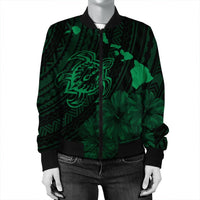Hawaiian Hibiscus Sea Turtle Swim Polynesian Bomber Jacket - Green - AH - Polynesian Pride