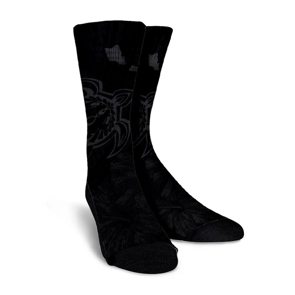 Hawaiian Hibiscus Sea Turtle Swim Polynesian Crew Socks - Grey - AH - Polynesian Pride