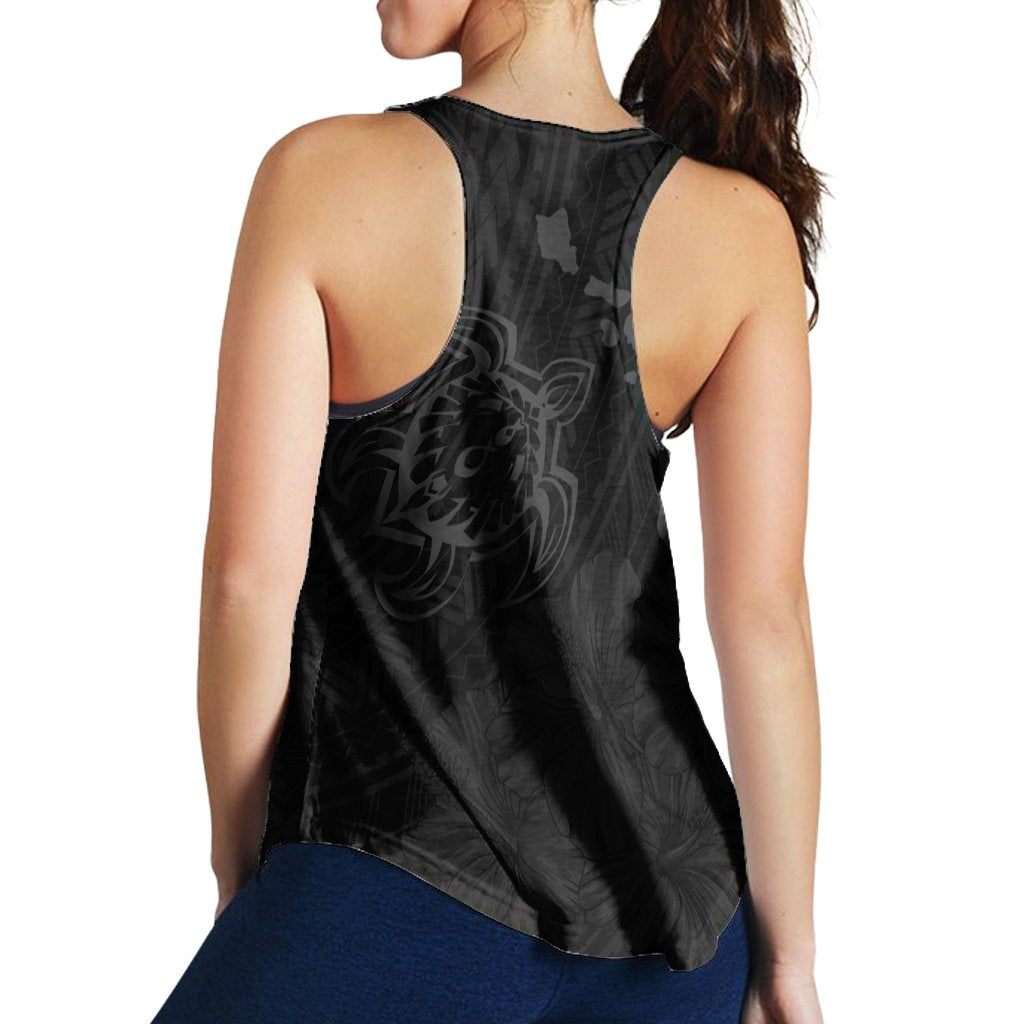 Hawaiian Hibiscus Sea Turtle Swim Polynesian Racerback Tank - Grey - AH - Polynesian Pride