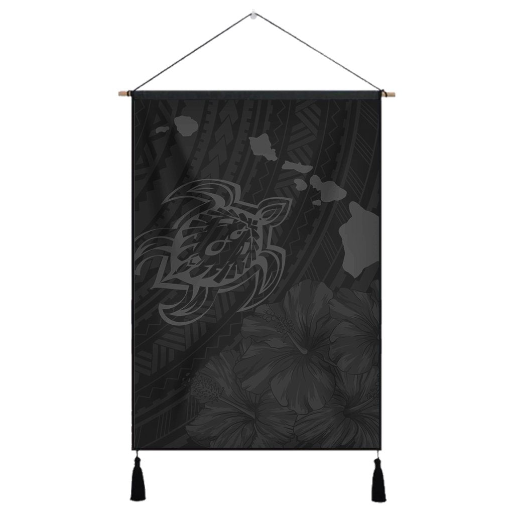 Hawaiian Hibiscus Sea Turtle Swim Polynesian Hanging Poster - Grey - AH Hanging Poster Cotton And Linen - Polynesian Pride
