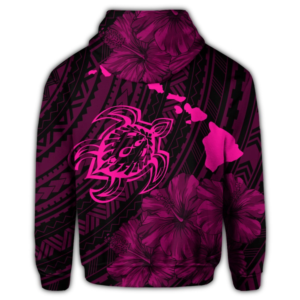 Hawaiian Hibiscus Sea Turtle Swim Polynesian Zip Hoodie Pink - Polynesian Pride