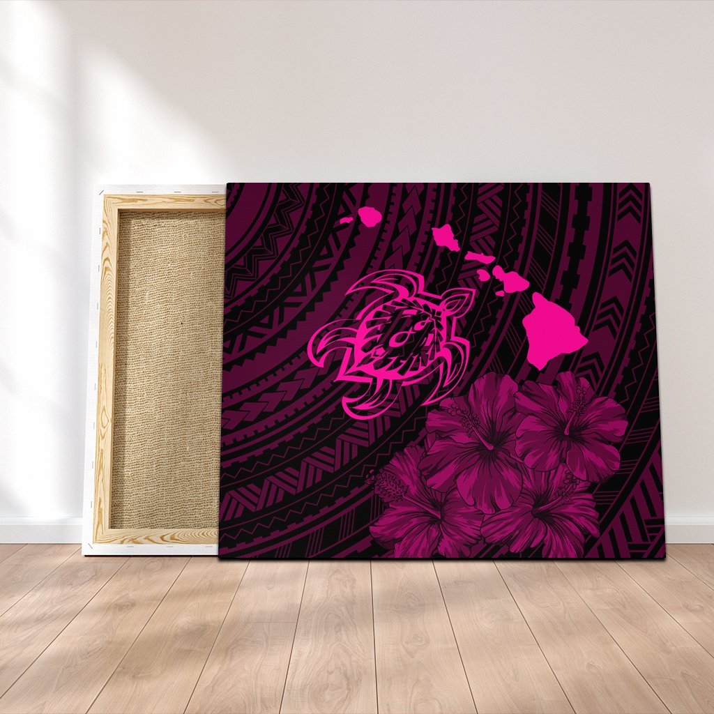 Hawaiian Hibiscus Sea Turtle Swim Polynesian Canvas - Pink - AH Canvas Poly-cotton - Polynesian Pride