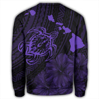Hawaiian Hibiscus Sea Turtle Swim Polynesian Sweatshirt - Purple - AH - Polynesian Pride