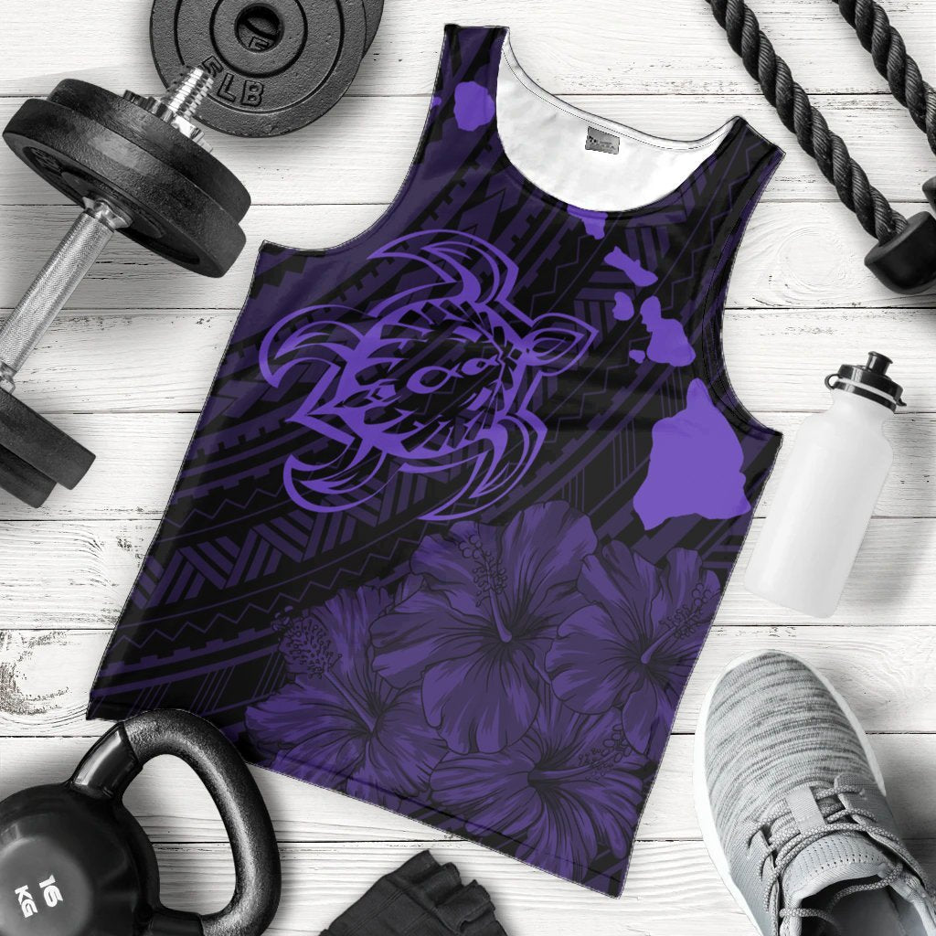 Hawaiian Hibiscus Sea Turtle Swim Polynesian Tank Top - Purple - AH - Polynesian Pride