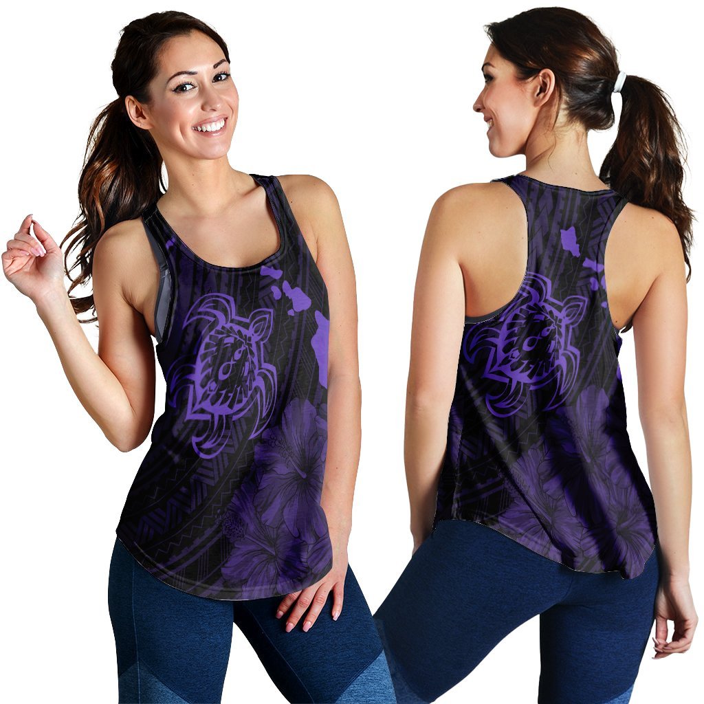 Hawaiian Hibiscus Sea Turtle Swim Polynesian Racerback Tank - Purple - AH Black - Polynesian Pride