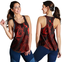 Hawaiian Hibiscus Sea Turtle Swim Polynesian Racerback Tank - Red - AH Black - Polynesian Pride