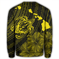Hawaiian Hibiscus Sea Turtle Swim Polynesian Sweatshirt - Yellow - AH - Polynesian Pride