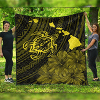 Hawaiian Hibiscus Sea Turtle Swim Polynesian Premium Quilts - Yellow - AH Black - Polynesian Pride