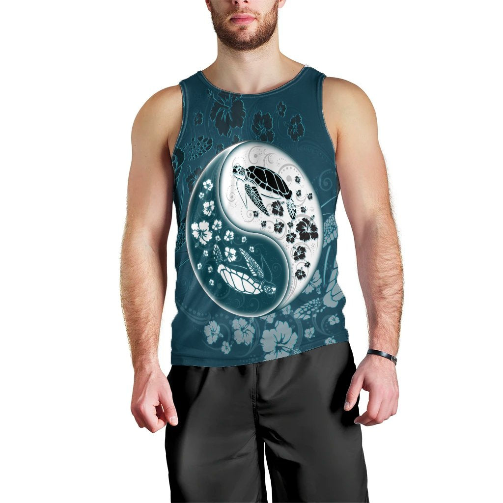 Hawaiian Hibiscus Turtle Polynesian Tank Top YinYang Style - AH Black - Polynesian Pride