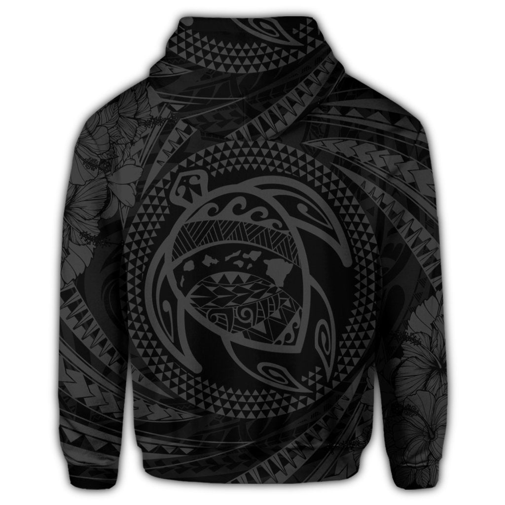 Hawaiian Kanaka Honu Hibiscus Tornando Polynesian Gray Zip Hoodie - Polynesian Pride