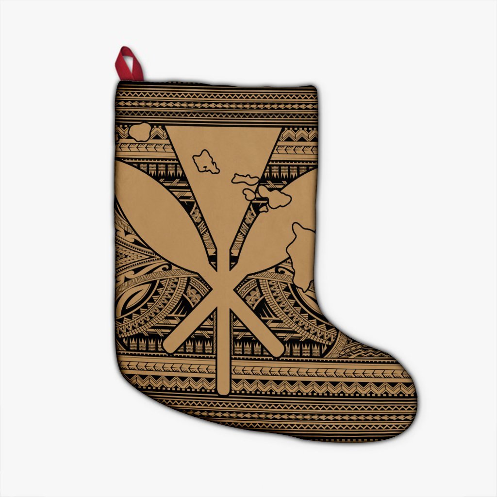 Hawaiian Kanaka Polynesian Tribal Christmas Stocking Reggae Color Gold AH Christmas Stocking 26 X 42 cm Black - Polynesian Pride