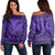 Hawaiian Kanaka Polynesian Tribal Women's Off Shoulder Sweater Reggae Color Purple AH Black - Polynesian Pride
