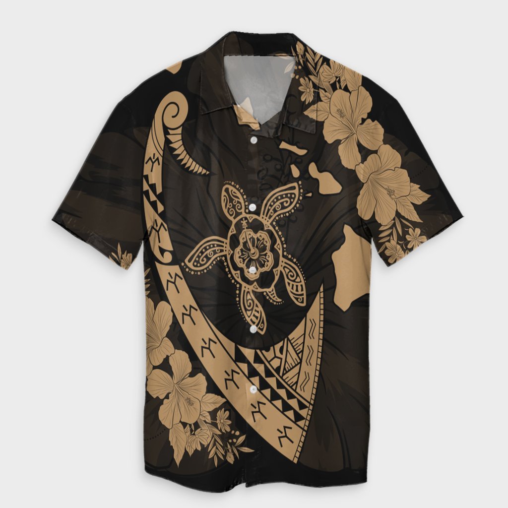 Hawaii Matching Dress and Hawaiian Shirt Hawaii Map Hibiscus Turtle Fish Hook Polynesian Gold RLT14 - Polynesian Pride