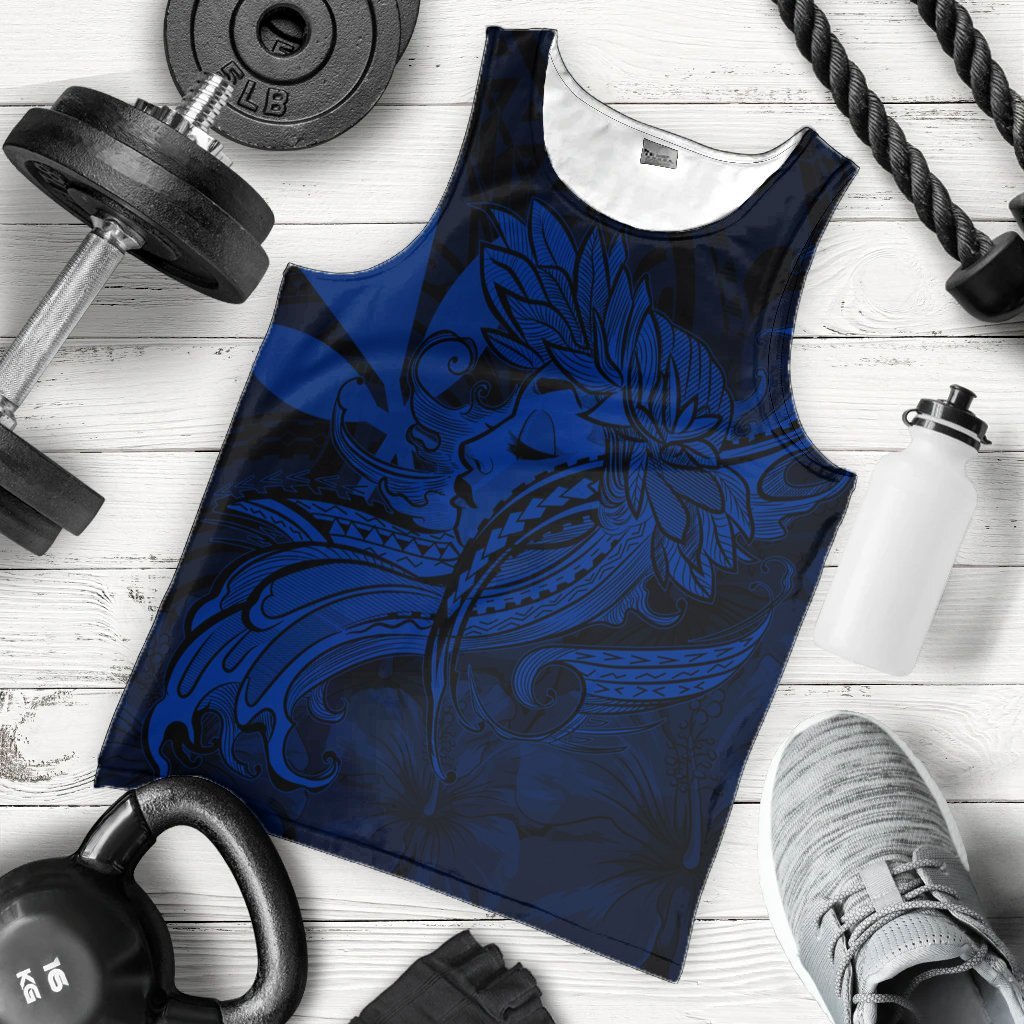 Hawaiian Map Hula Girl Hibiscus Kanaka Polynesian Tank Top - Blue - AH - Polynesian Pride