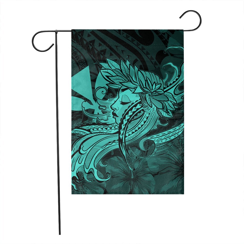 Hawaiian Map Hula Girl Hibiscus Kanaka Polynesian Flag - Turquoise - AH - Polynesian Pride