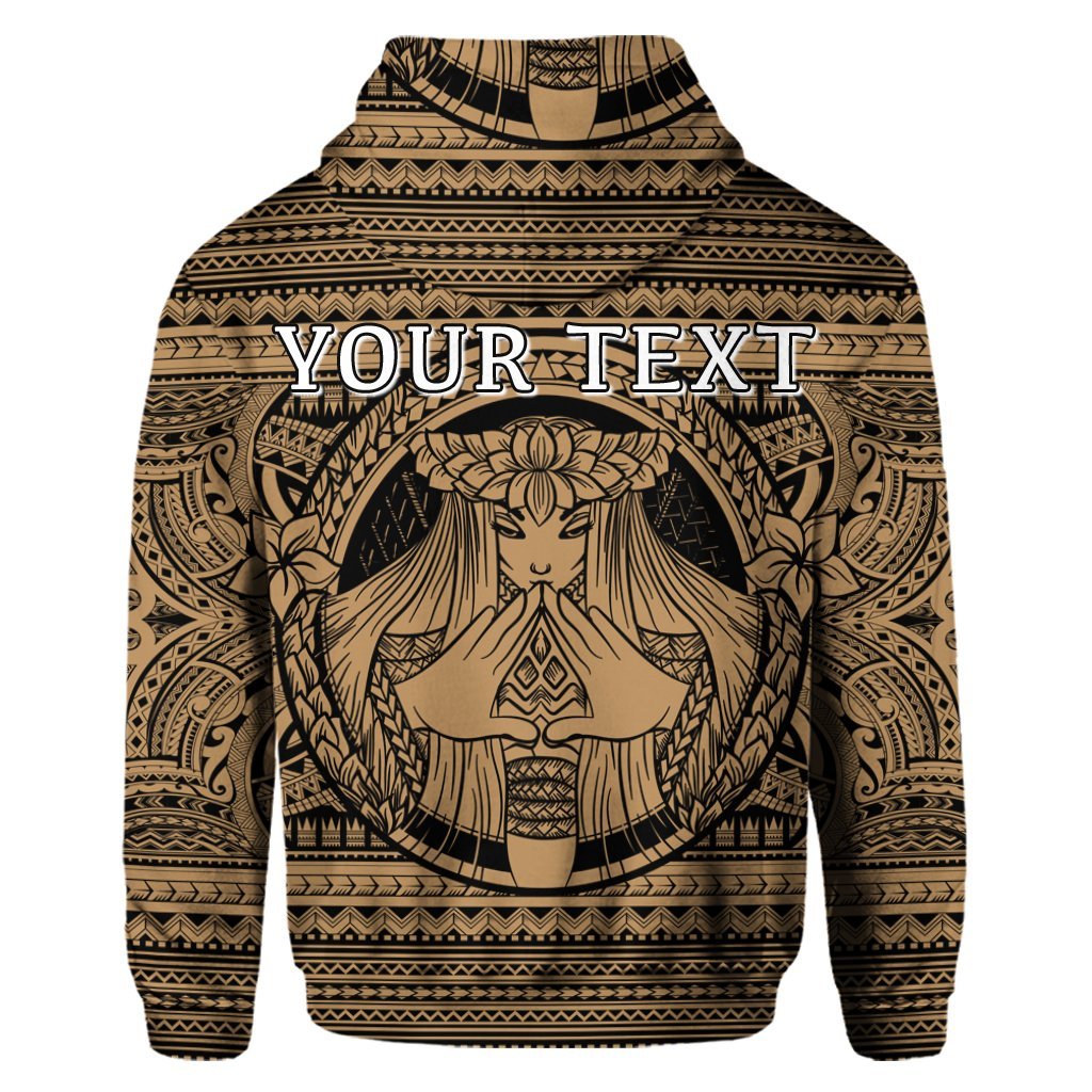 Custom Hawaiian Map Madame Pele Mauna Kea Plumeria Polynesian Hoodie Gold - Polynesian Pride