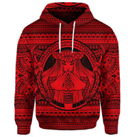 Custom Hawaiian Map Madame Pele Mauna Kea Plumeria Polynesian Hoodie Red - Polynesian Pride