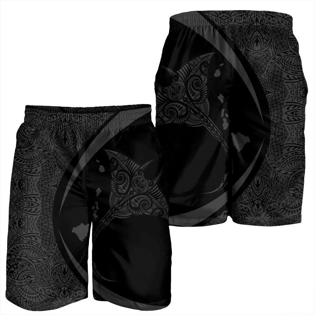 Hawaiian Map Manta Ray Polynesian Men's Shorts - Gray - Circle Style - AH - Polynesian Pride