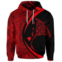 Custom Hawaiian Map Manta Ray Polynesian Hoodie Red - Polynesian Pride