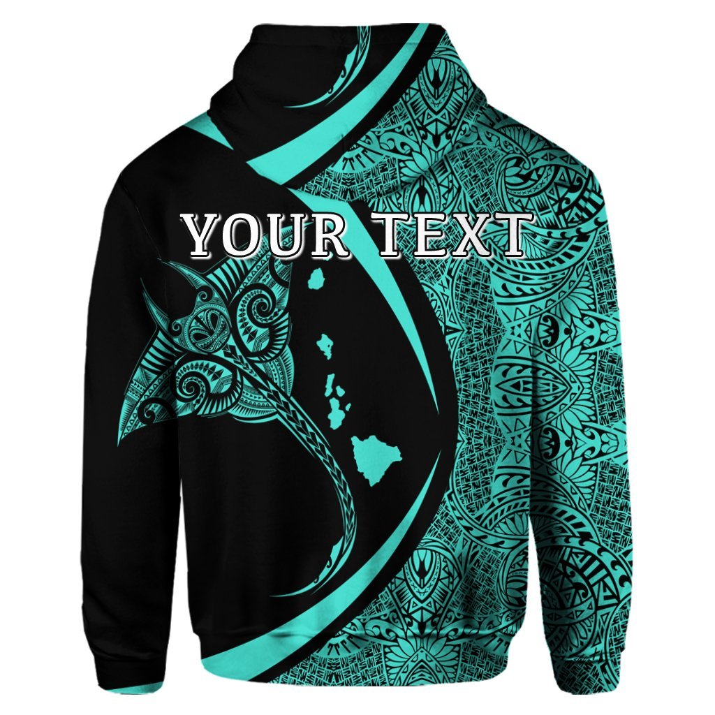 Custom Hawaiian Map Manta Ray Polynesian Hoodie Turquoise Circle Style - Polynesian Pride