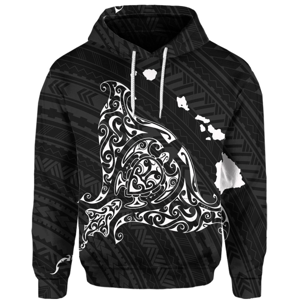 Custom Hawaiian Map Manta Ray White Polynesian Hoodie - Polynesian Pride