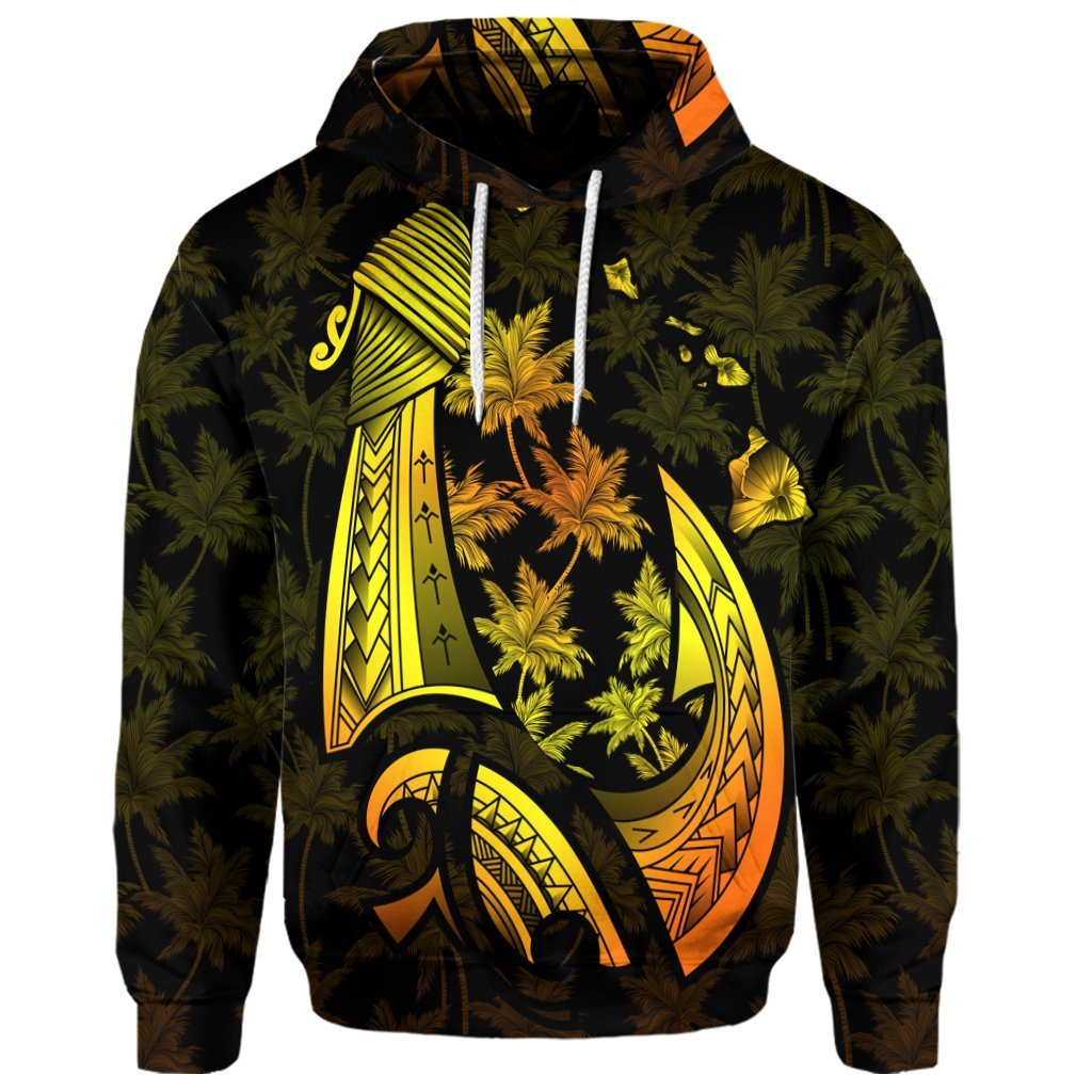 Custom Hawaiian Map Palm Trees Fish Hook Polynesian Hoodie Colorful Yellow - Polynesian Pride