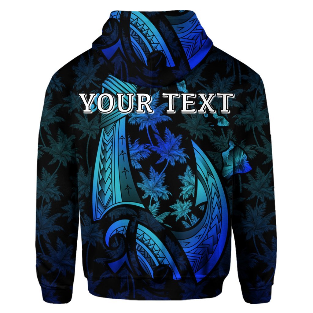 Custom Hawaiian Map Palm Trees Fish Hook Polynesian Quilt Hoodie Colorful Blue - Polynesian Pride