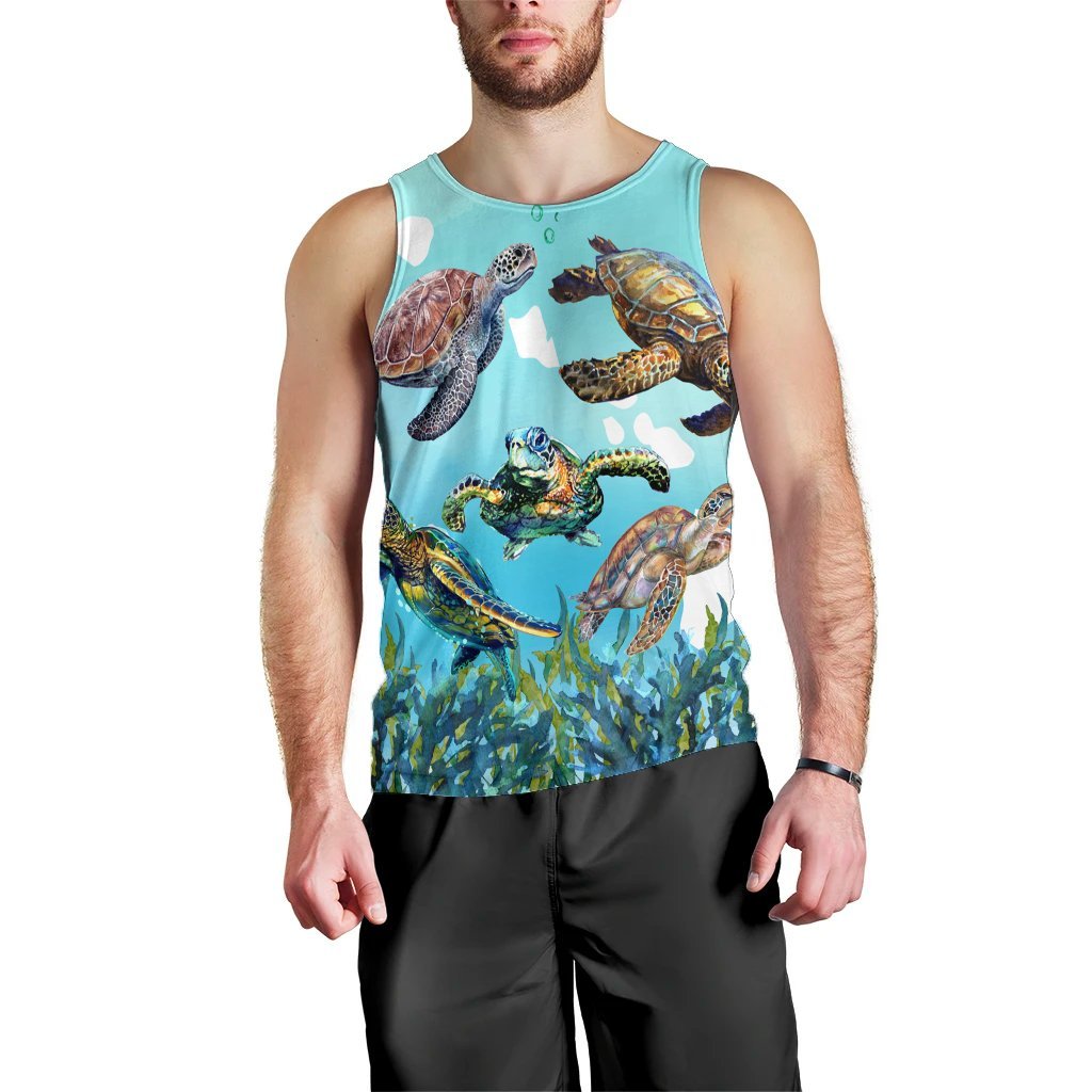 Hawaiian Map Sea Turtles Ocean Polynesian Tank Top - AH Black - Polynesian Pride