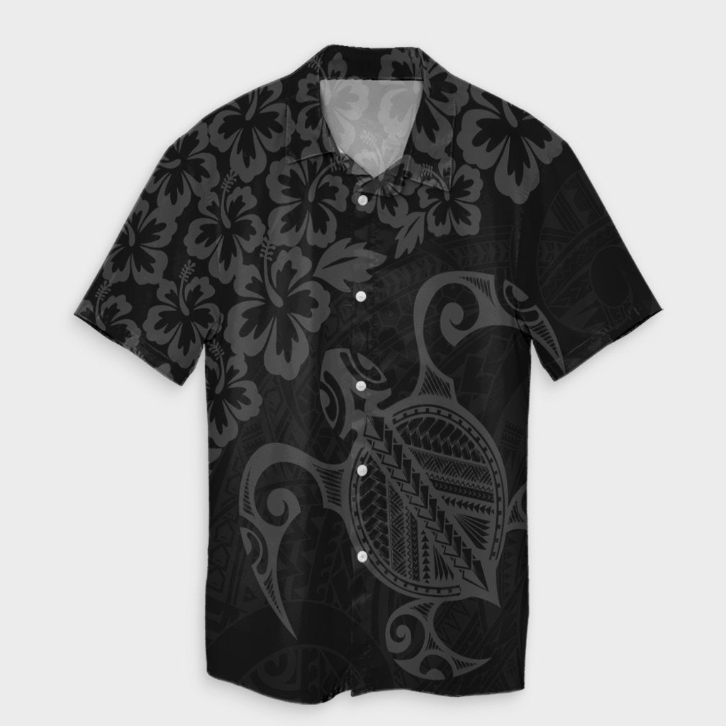 Hawaiian Map Turtle Hibiscus Kanaka Polynesian Hawaiian Shirt - Gray - AH Unisex Black - Polynesian Pride