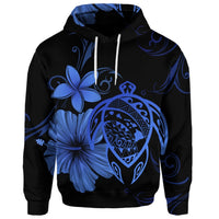 Custom Hawaiian Map Turtle Hibiscus Plumeria Polynesian Hoodie Blue - Polynesian Pride
